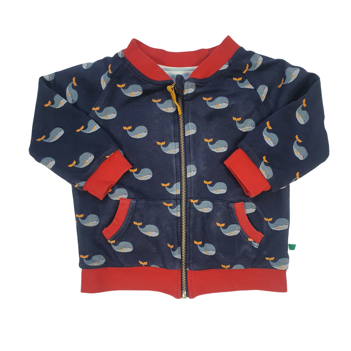 Reversible Sweatshirt Jacket with Whales and Stripes.