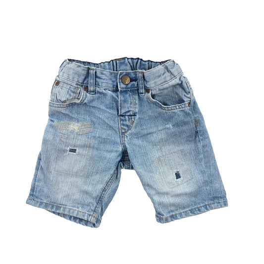 Distressed denim shorts with adjustable waist