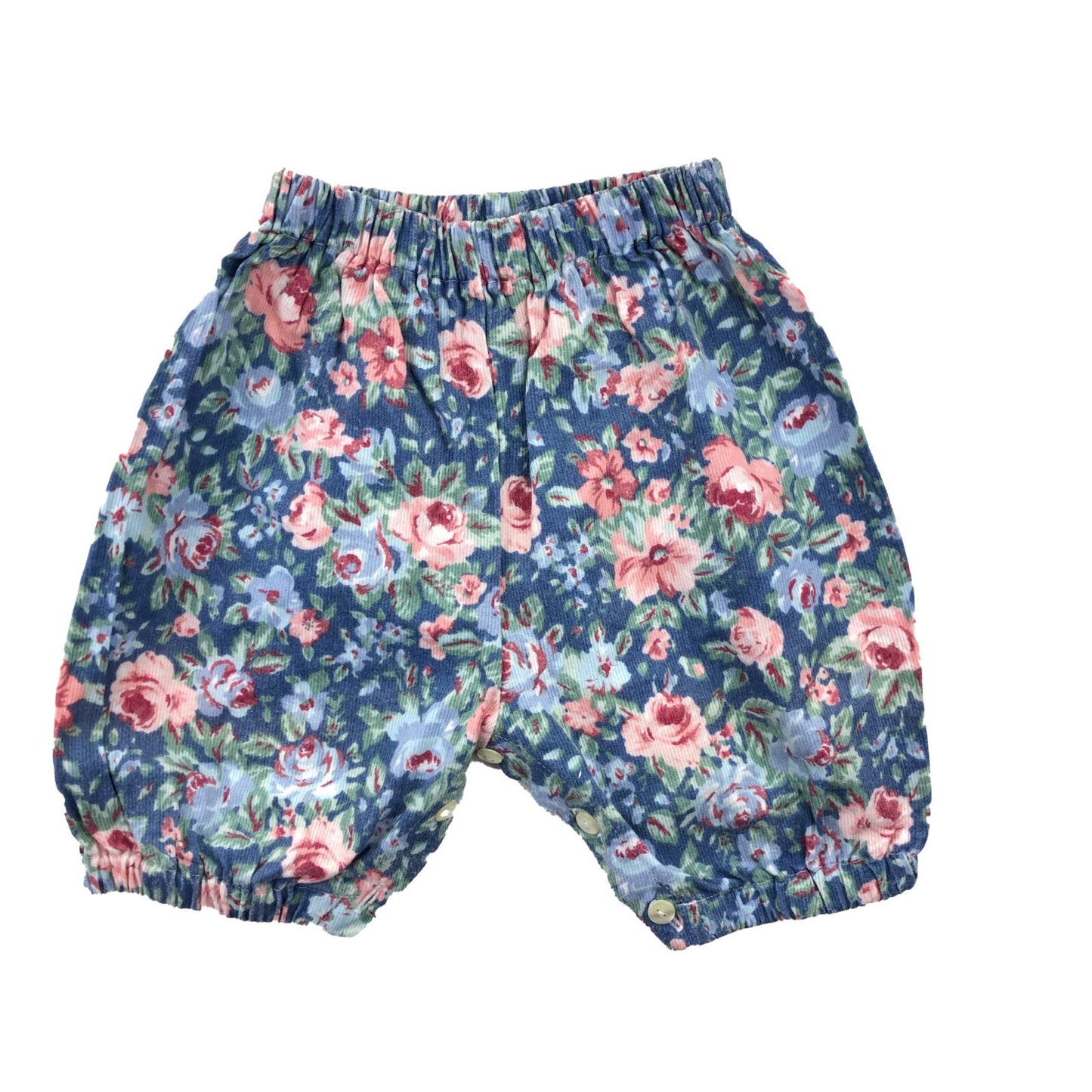 Light babycord flowered bloomers with button crotch