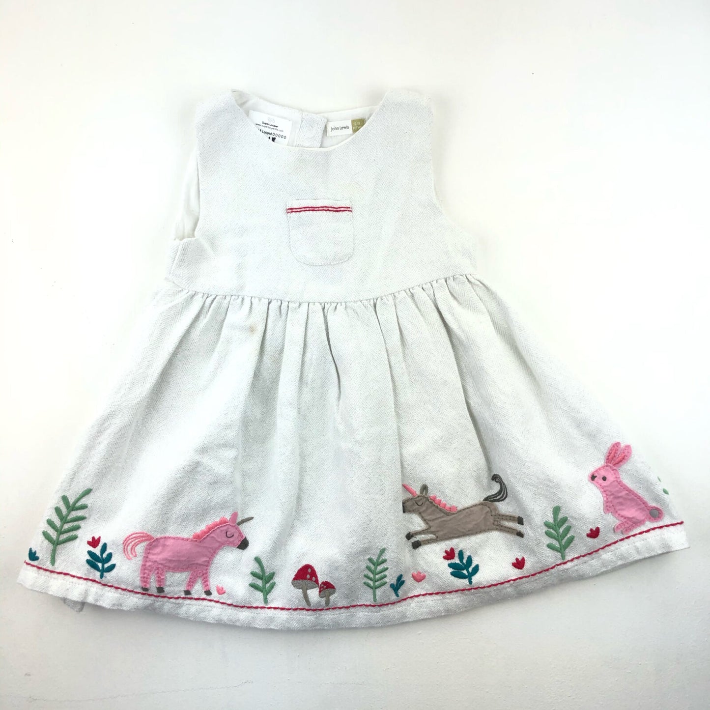 Woven cotton sparkles dress with woodland appliqué