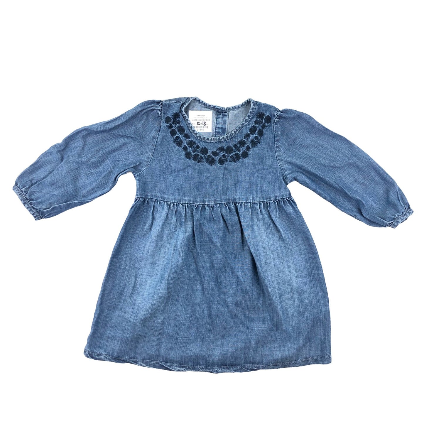 Light denim dress with embroidered neckline