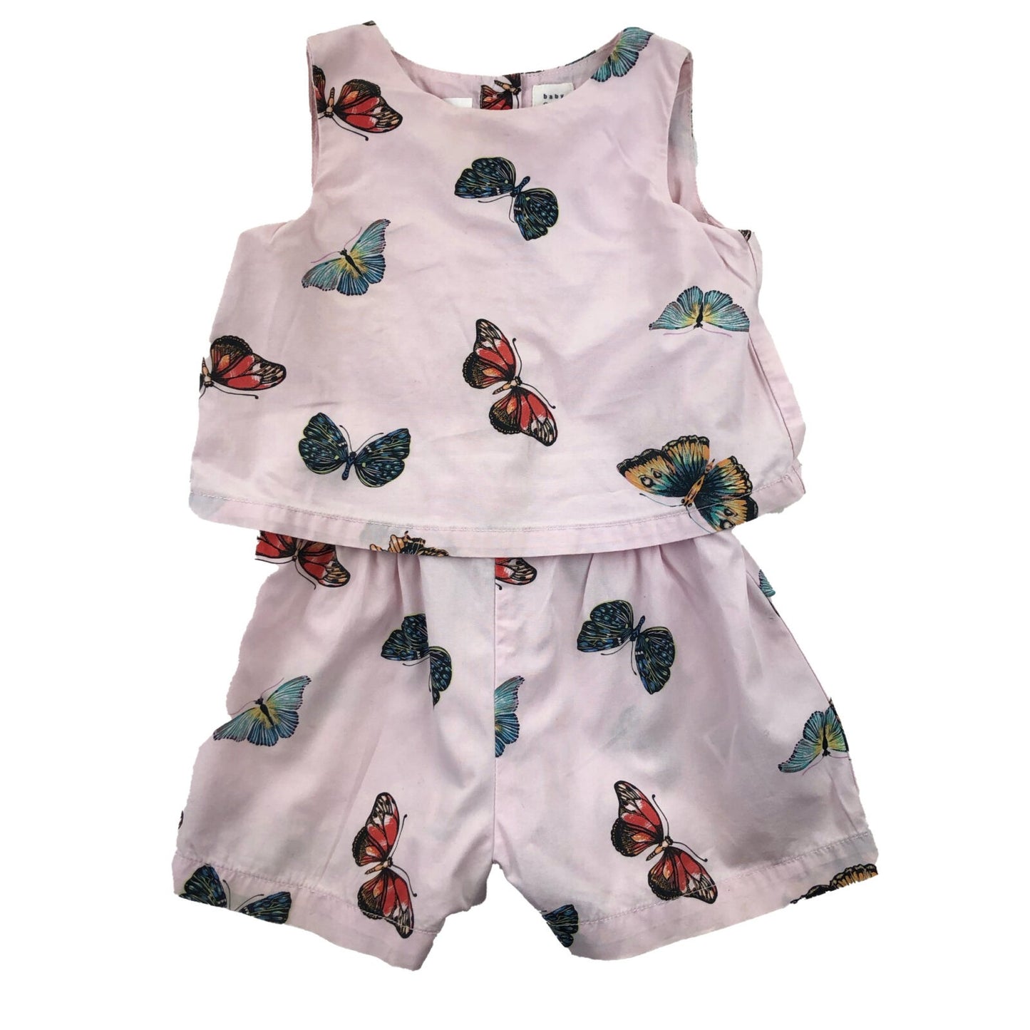 Light cotton double layer playsuit with butterfly print (slight stain)