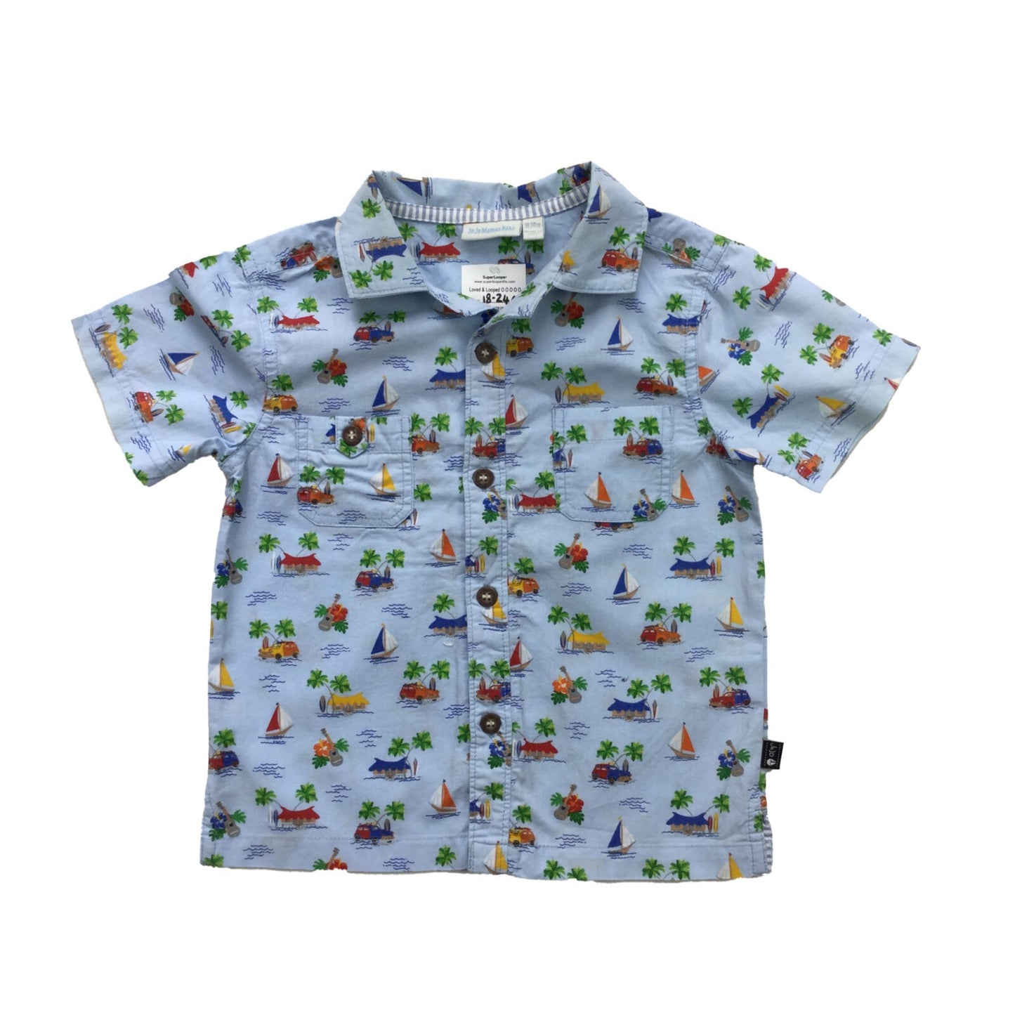 Cotton Short Sleeve Shirt with Holiday Print