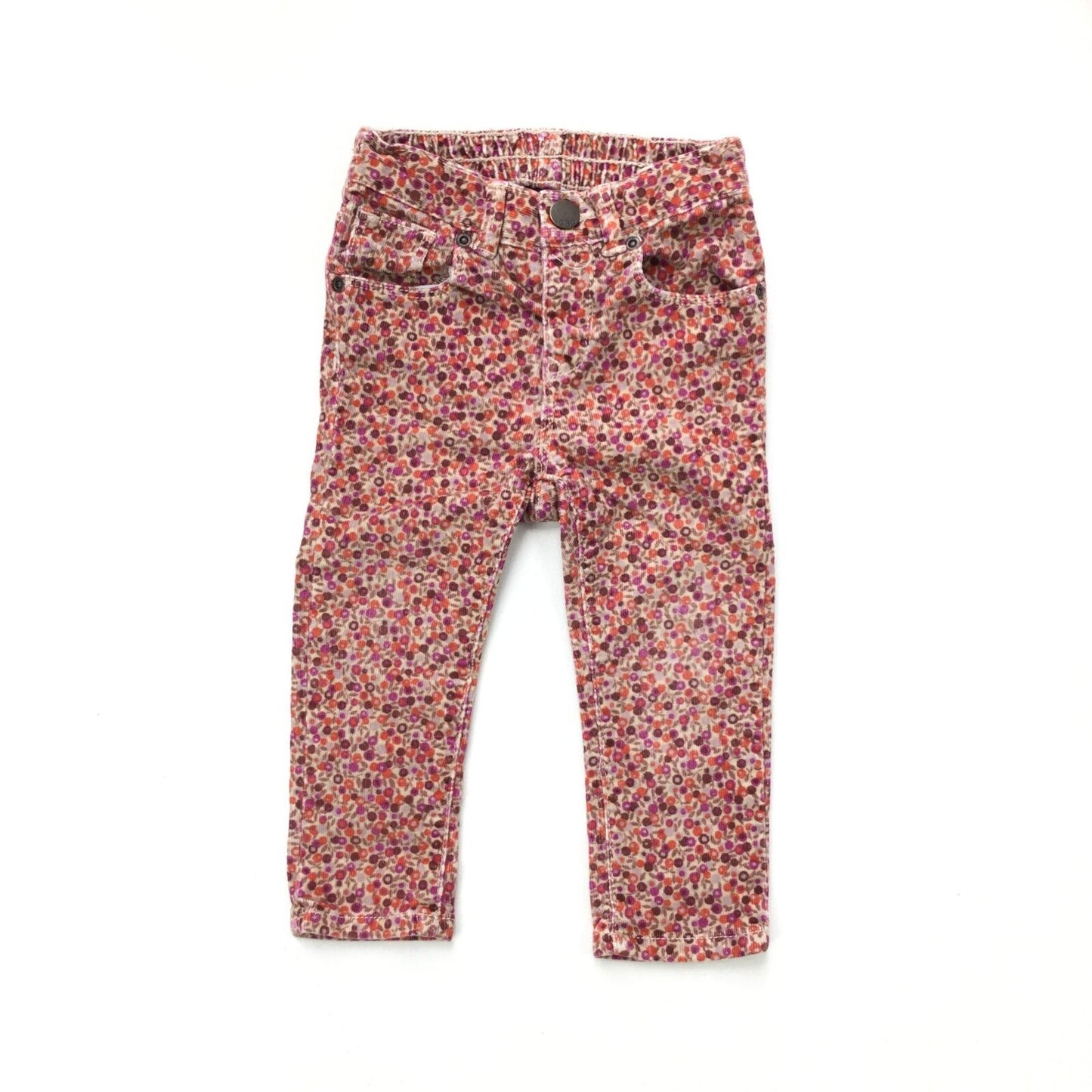 Cotton Corduroy Trousers with Floral Print