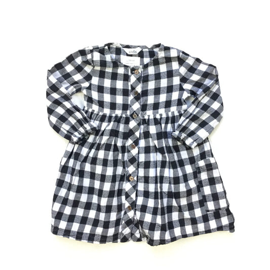 Cotton Check Print Dress with Long Sleeves