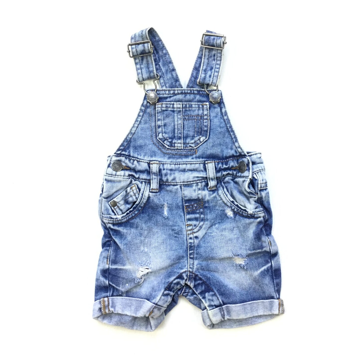 Denim Short Distressed Look Dungarees