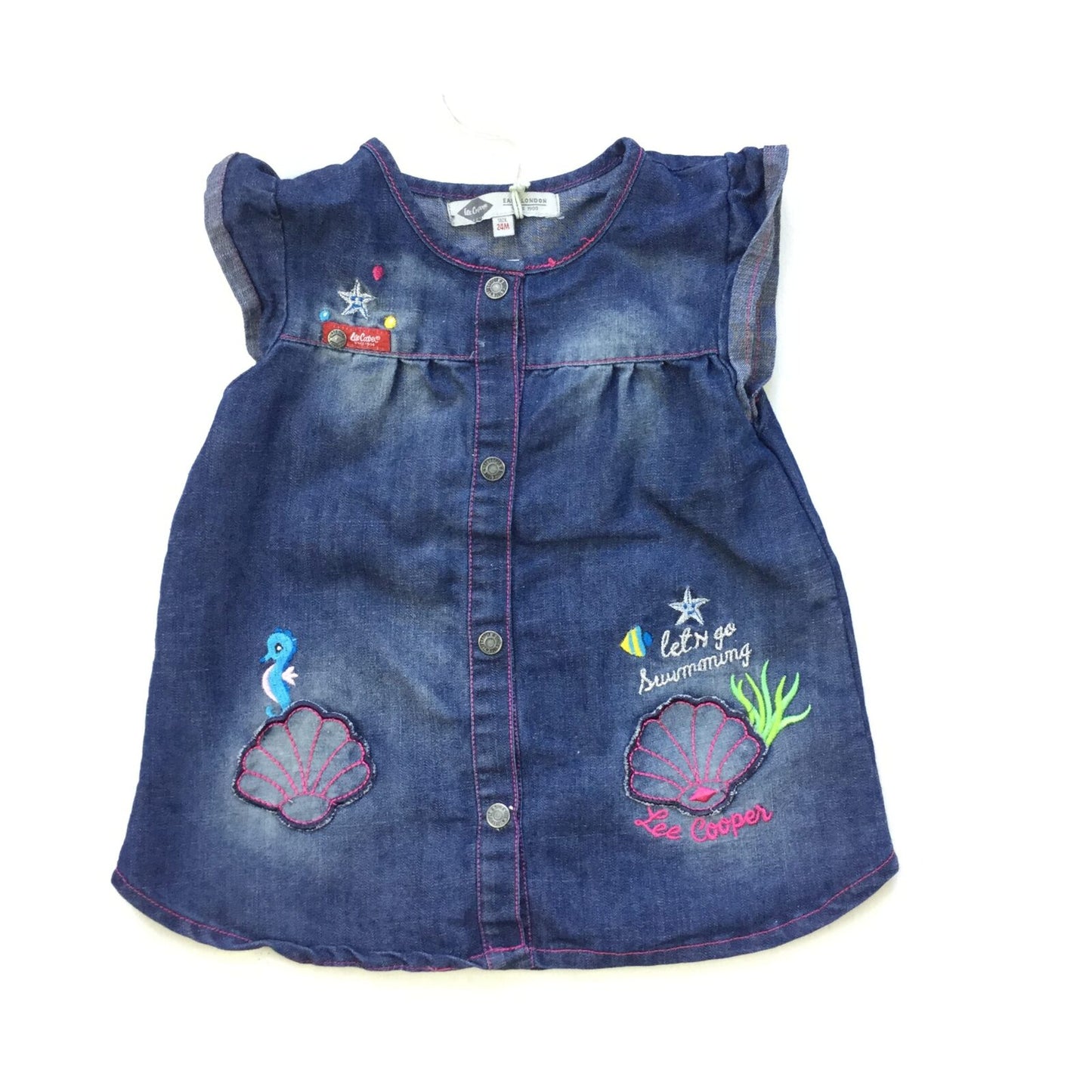 Denim Button Down Dress with Sealife Embellishments