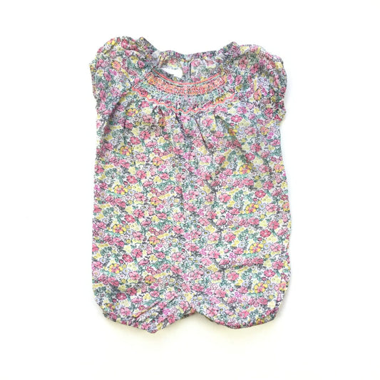 Floral Romper with Embroidered Neckline