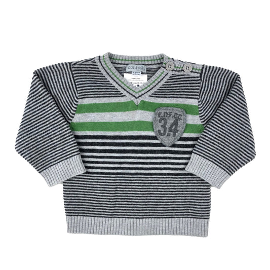 Cotton V-neck striped jumper