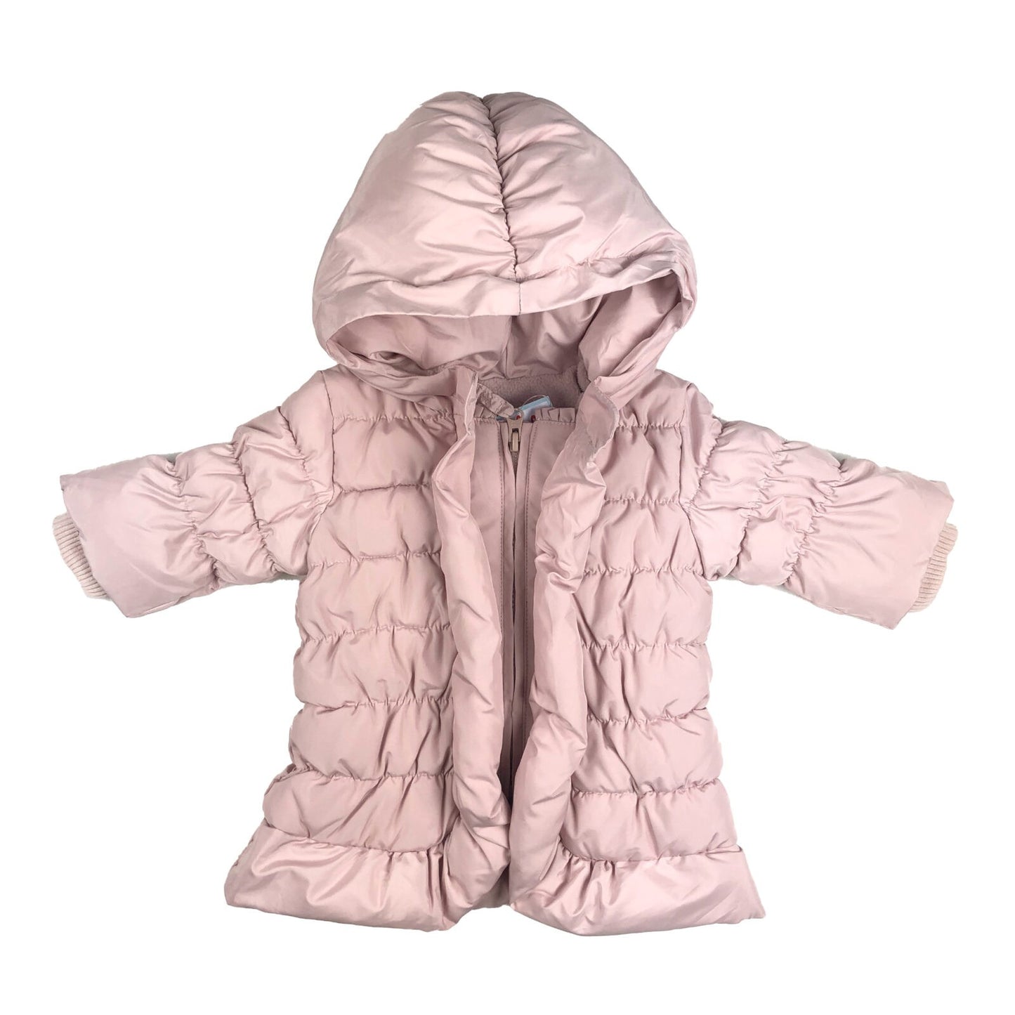 Quilted hooded jacket with zip fastening and fleecy lining