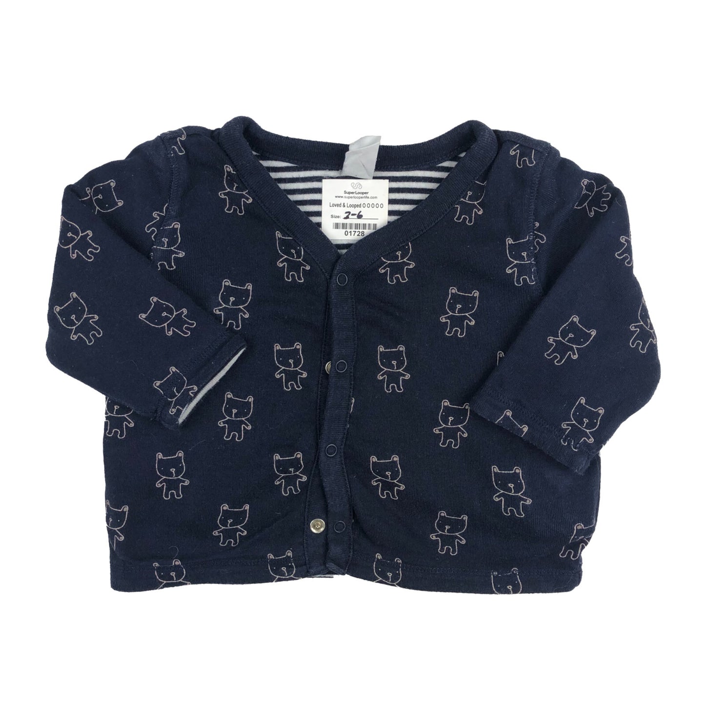 Cotton lined teddy print jacket snap front fasten