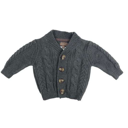 Cotton and angora cable knit cardigan