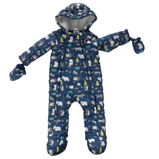 Fleece lined polyester pramsuit with mitts