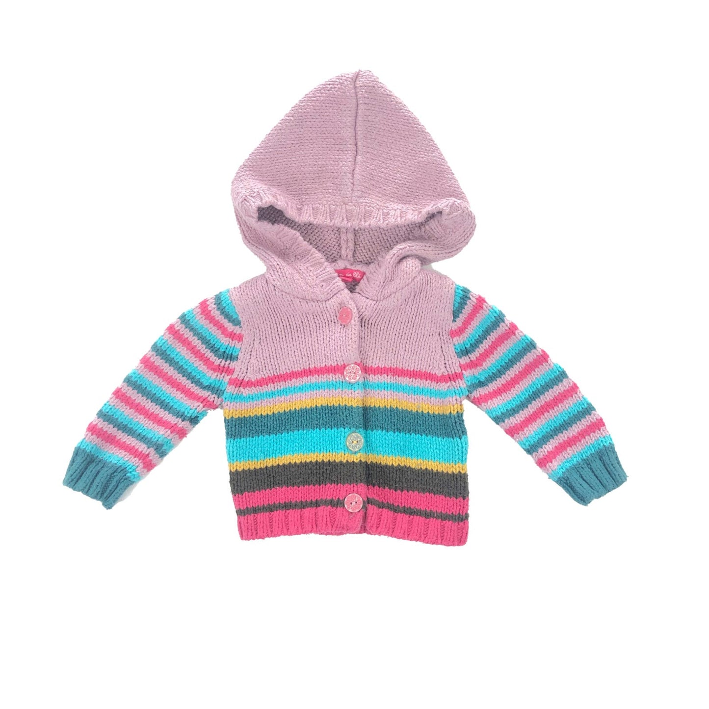 Chunky cotton knitted striped cardigan with hood