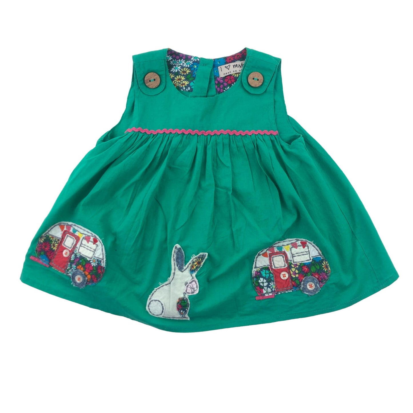 Light cotton dress with appliqué bunny and caravans