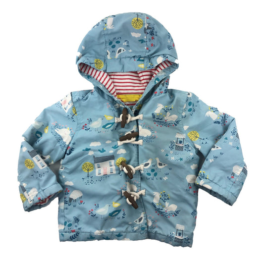 Hooded lined duffle coat with farmyard print