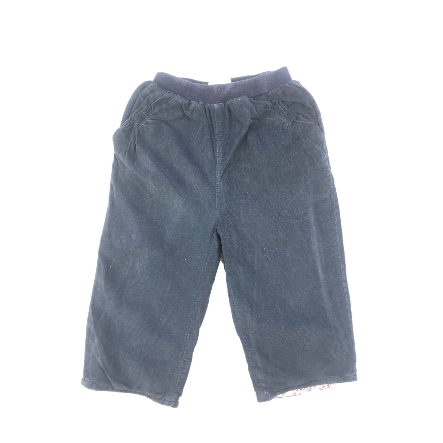 Baby cord lined trousers with bow detail on pockets (navy blue - photo not true to colour)