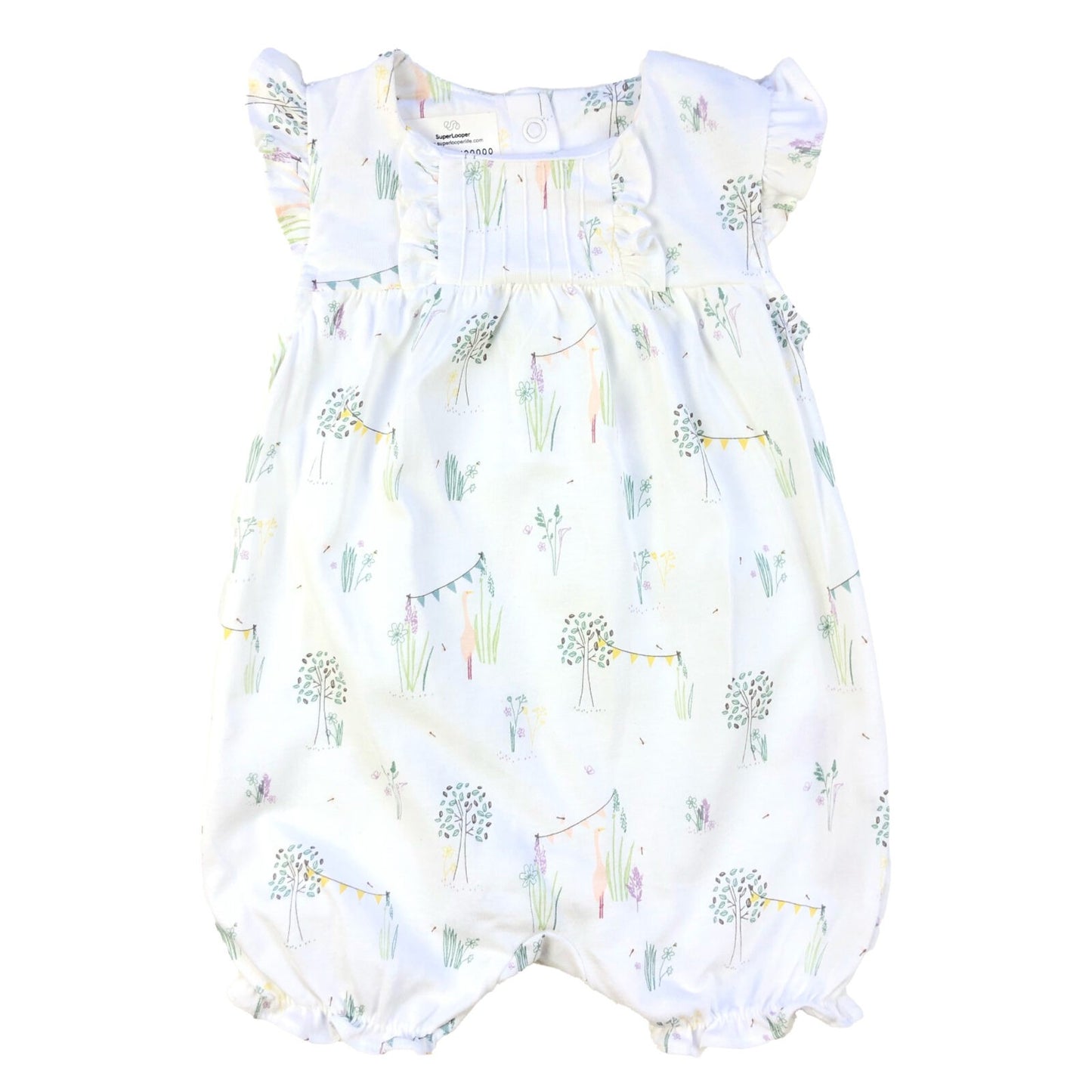 Cotton flower and tree print romper