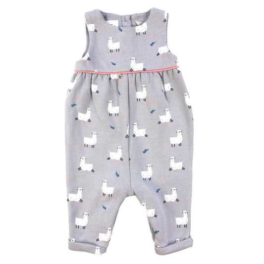 Cotton knit llama print dungarees