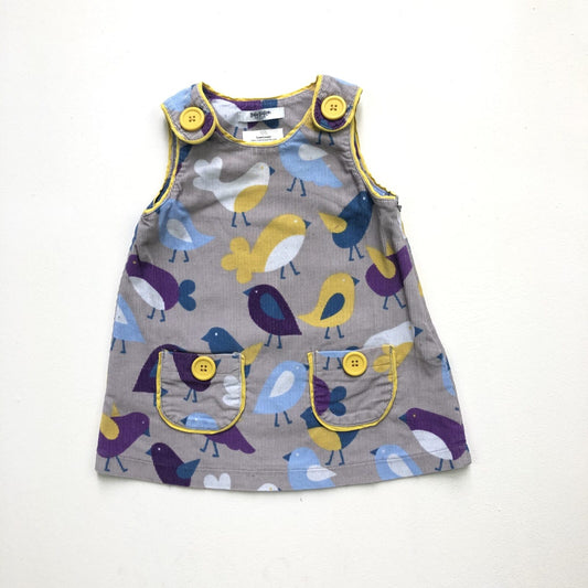 Babycord bird print pinafore