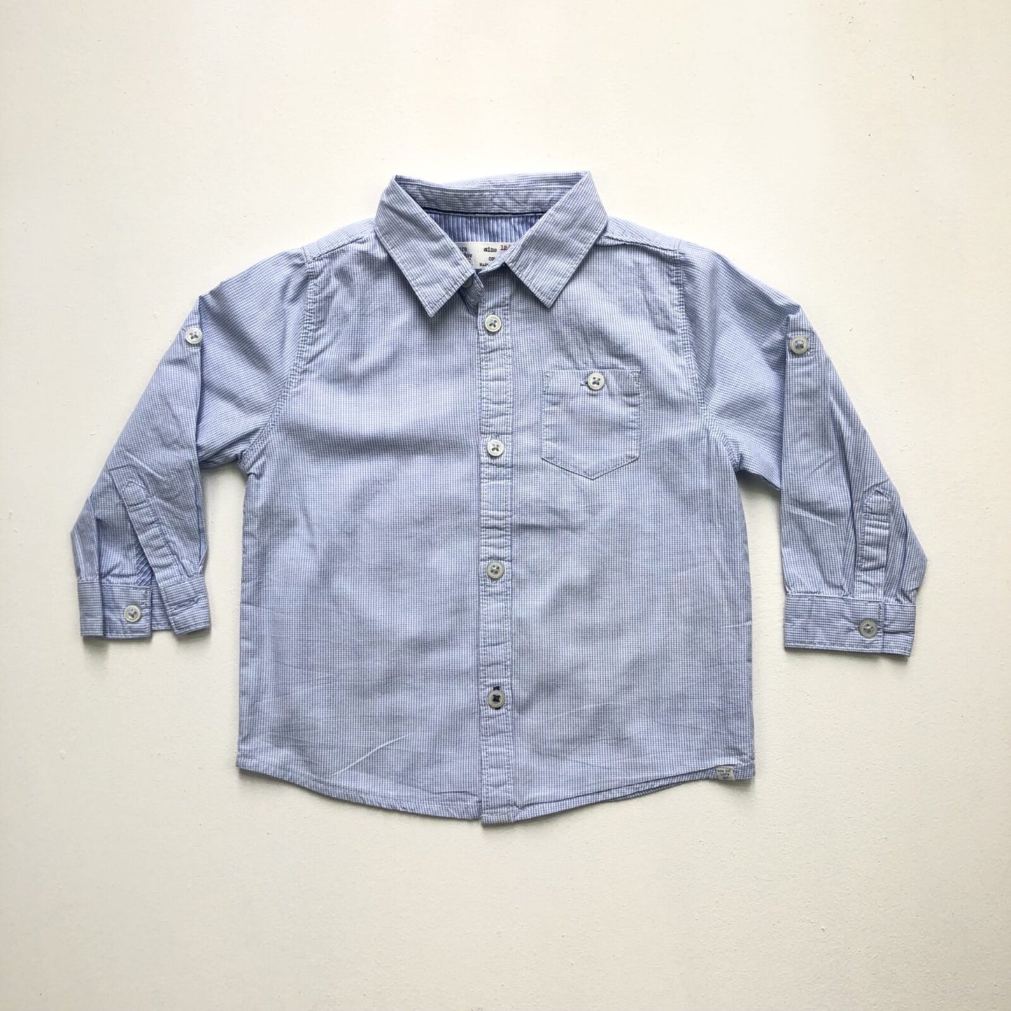 Cotton tiny checked shirt with adjustable long sleeves