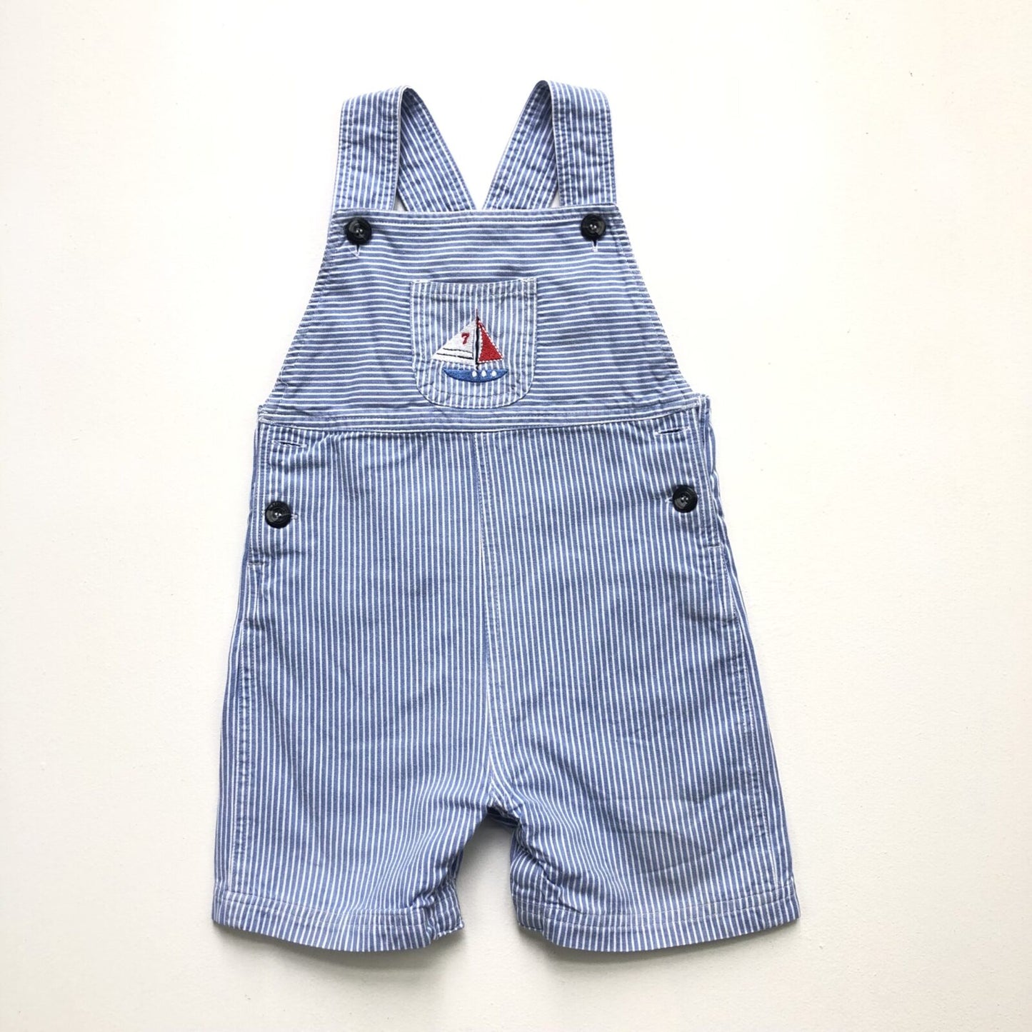 Cotton Striped Dungarees with Embroidered Yacht