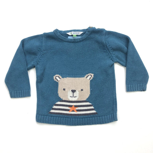 Cotton knit jumper with bear design and buttoned shoulder