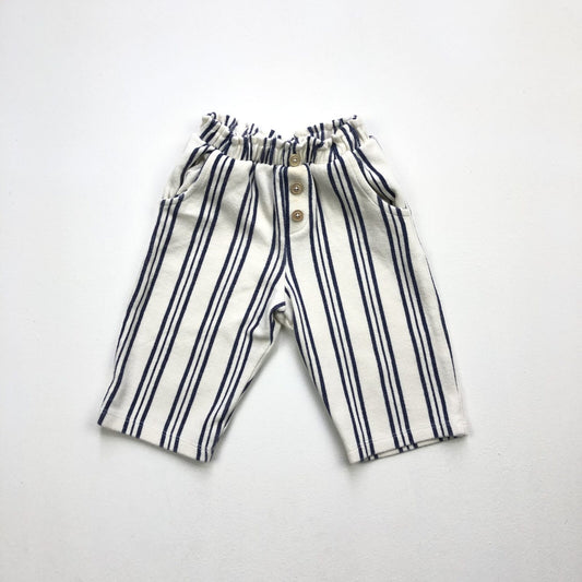 Striped cotton mix fibres trousers with elasticated waist (slight stain)