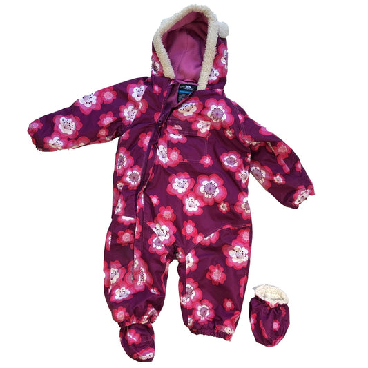 Coated cotton fleece lining hooded snowsuit, matching booties