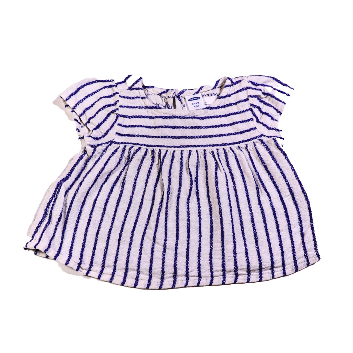 Cotton woven striped top with cap sleeves
