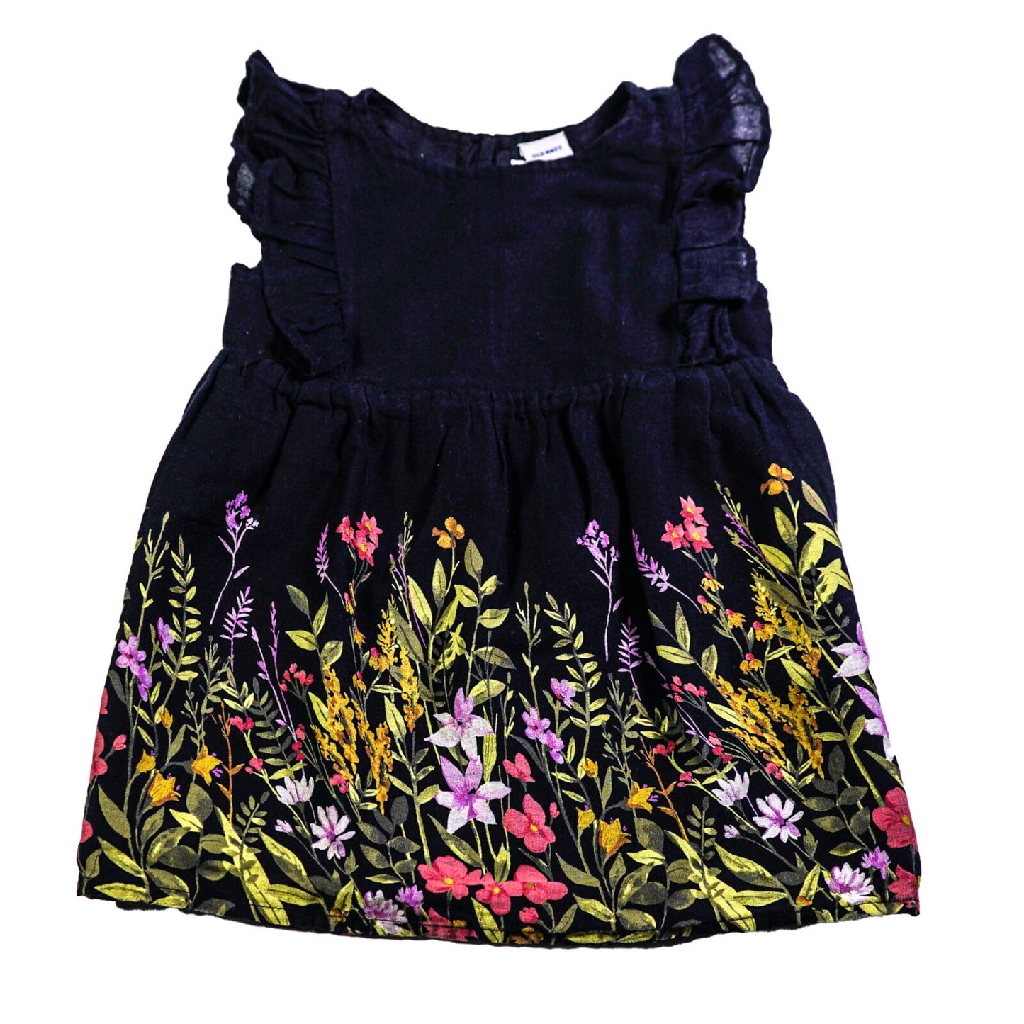 Cotton wild flower print dress with frill sleeves