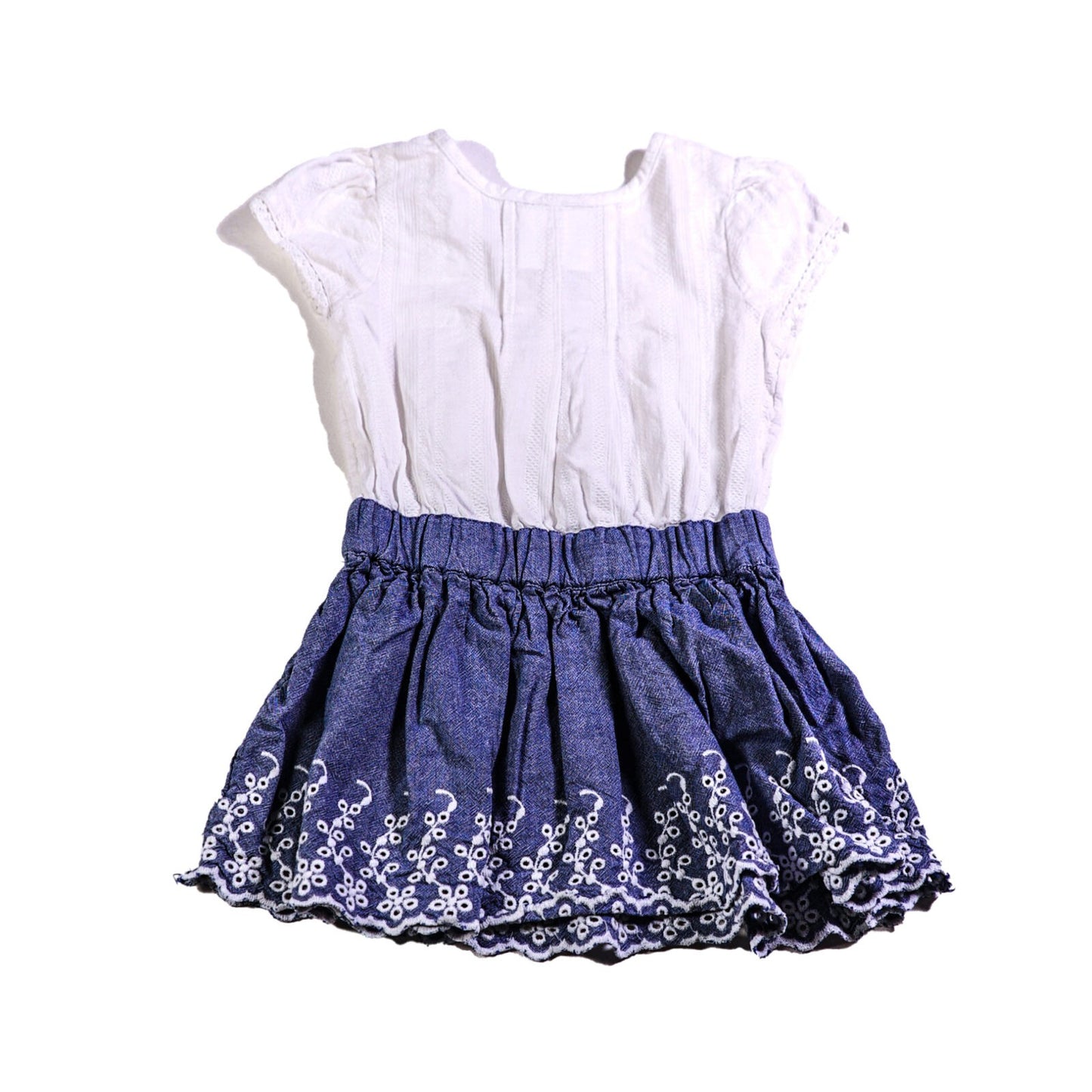 Cotton dress with broiderie anglais chambré skirt (slight stains)