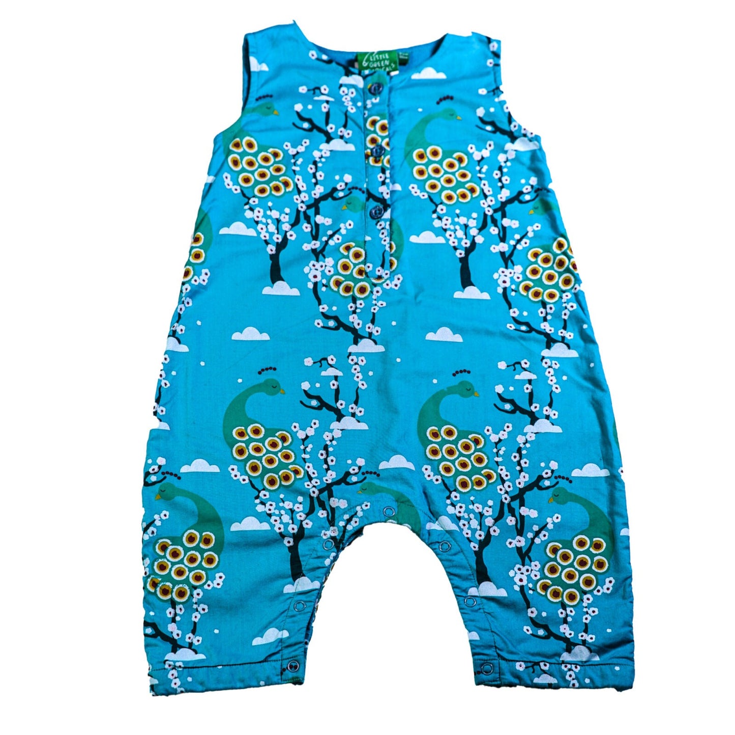 Organic cotton lined romper suit with cherry tree print