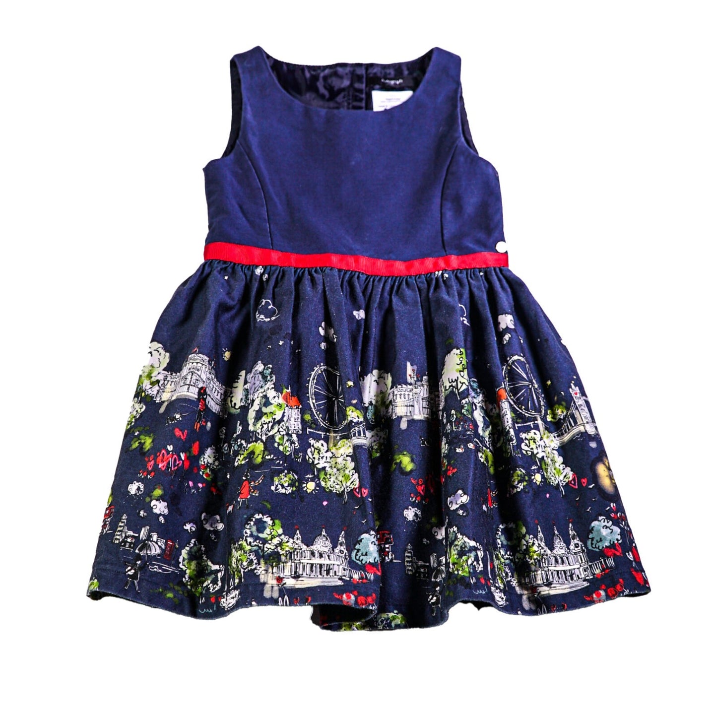Cotton party dress with London scene print