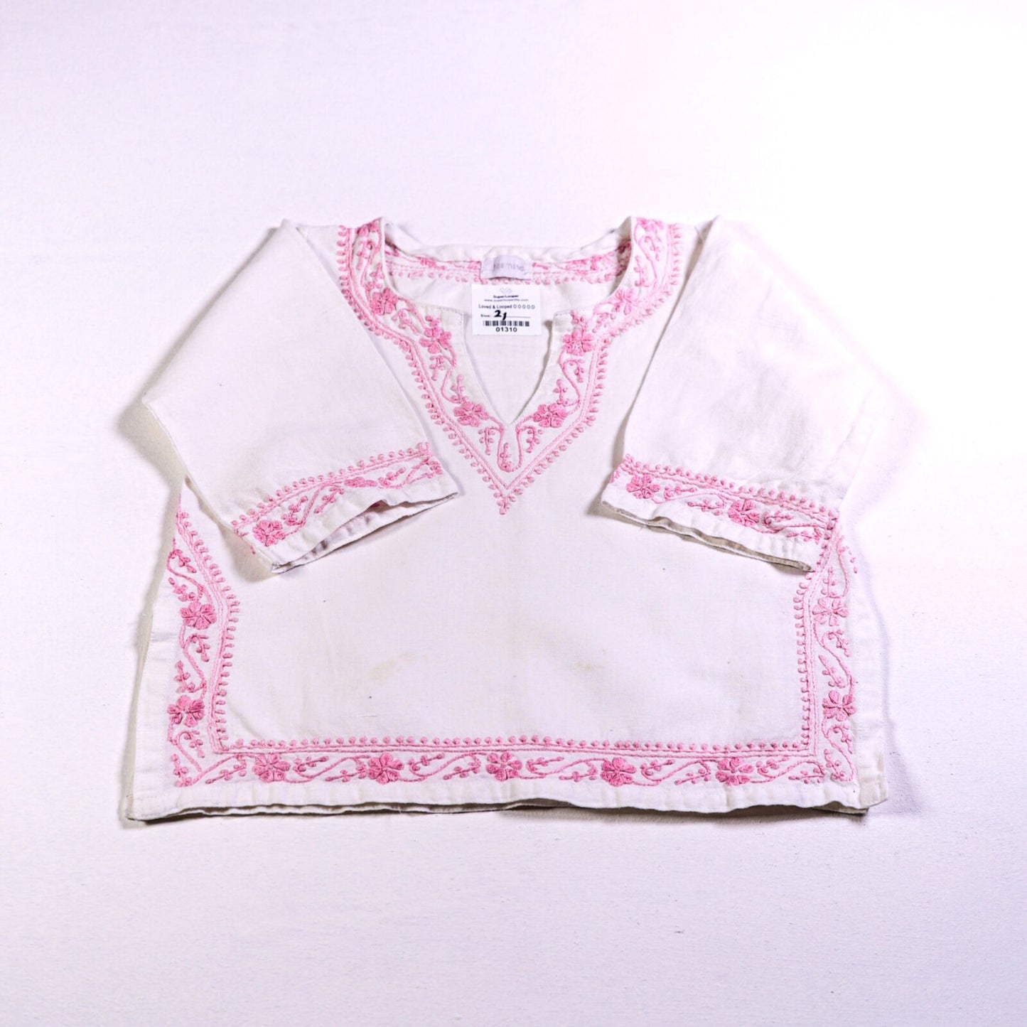 Cotton kaftan top with embroiderd flowers