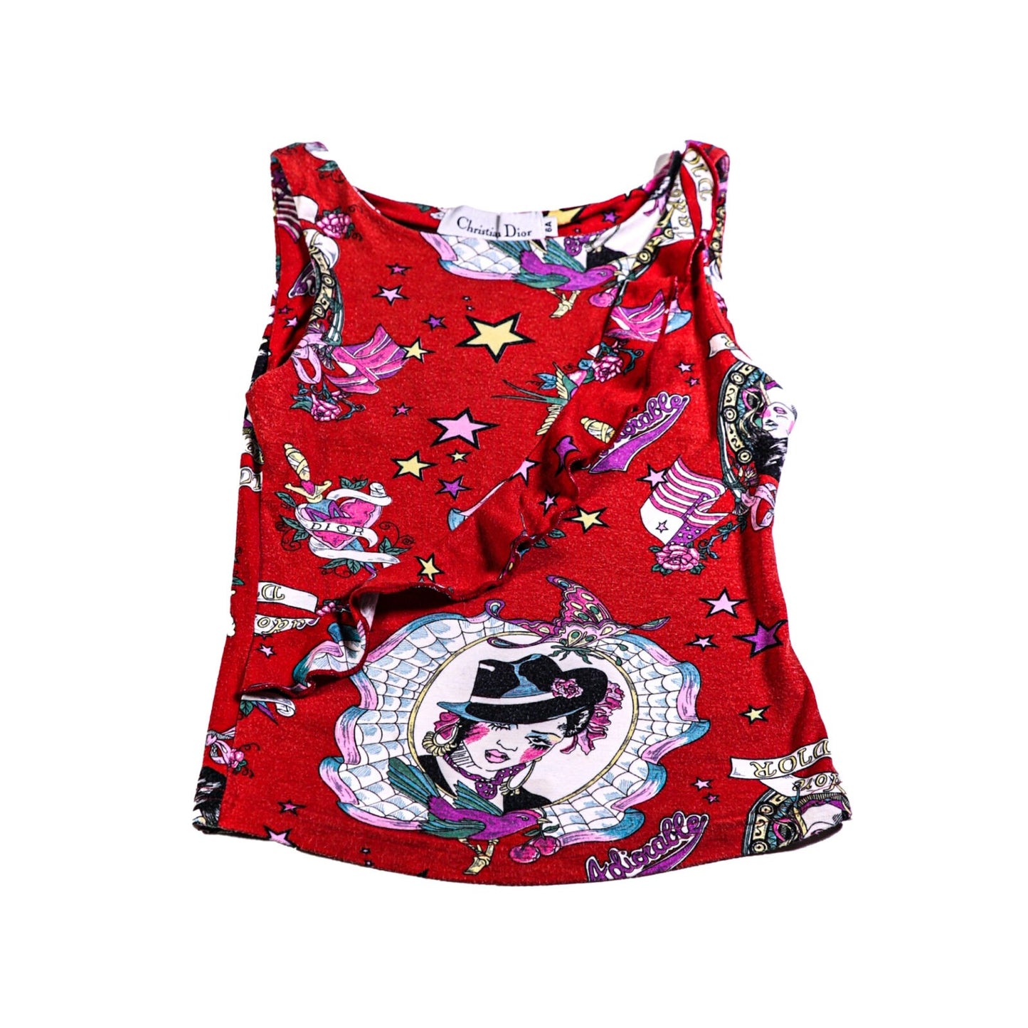 Viscose top with fashion prints and frill down front