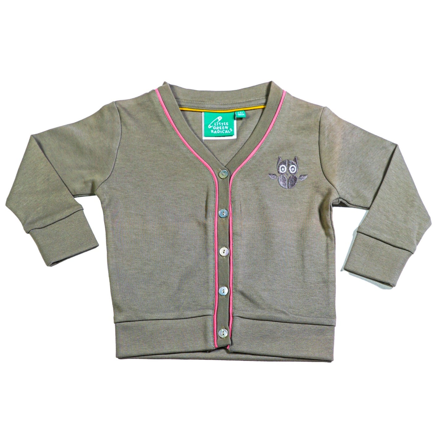 Organic cotton jersey embroidered owl cardigan with long sleeve