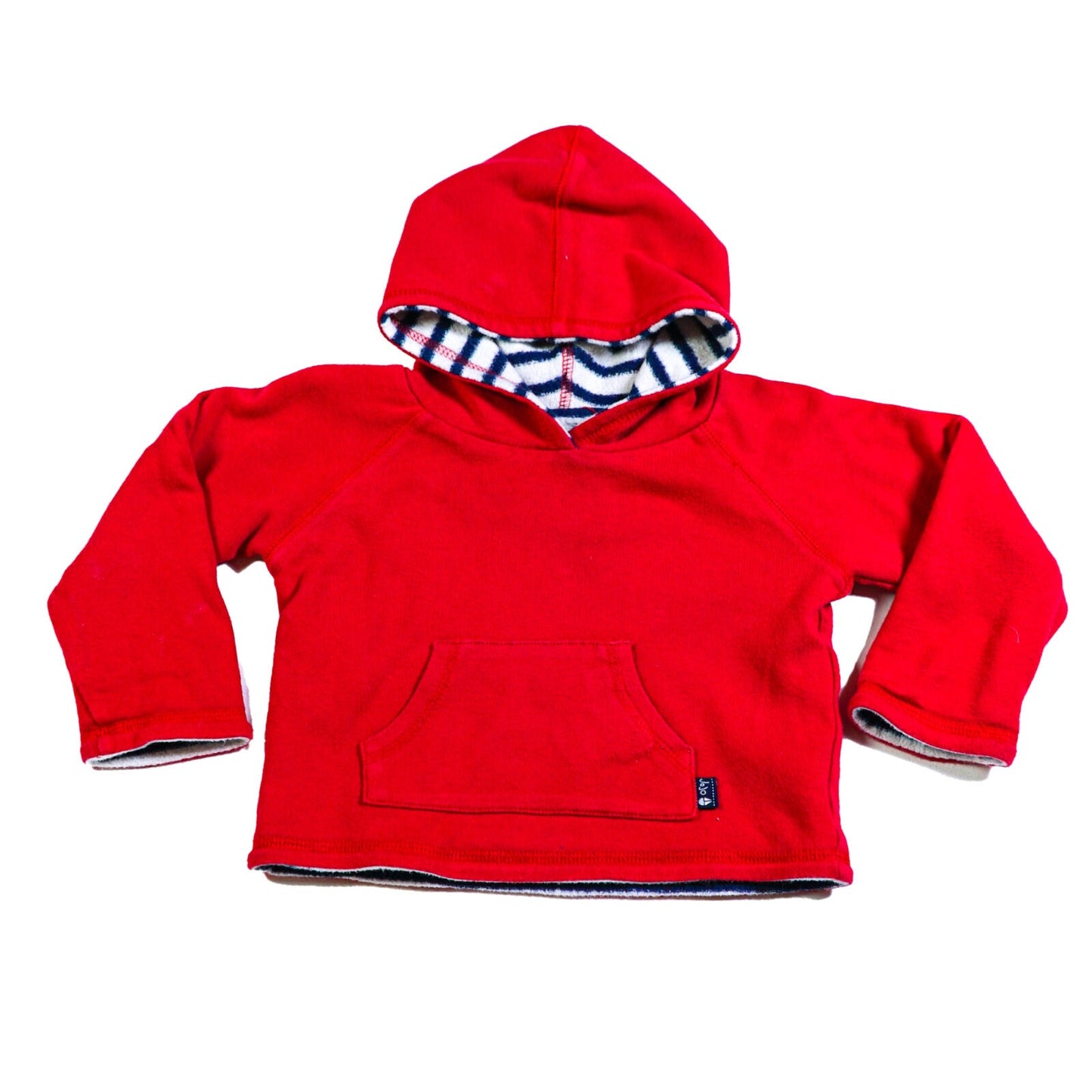Cotton pull-on hoodie with contrast stripe lining