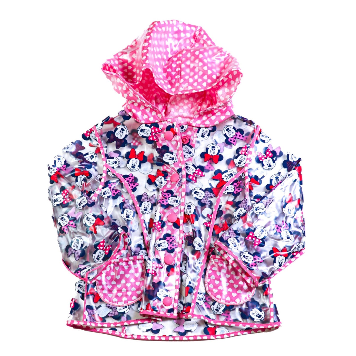 Plastic Micky & Mini Mouse rain mac with contrast hood and pockets