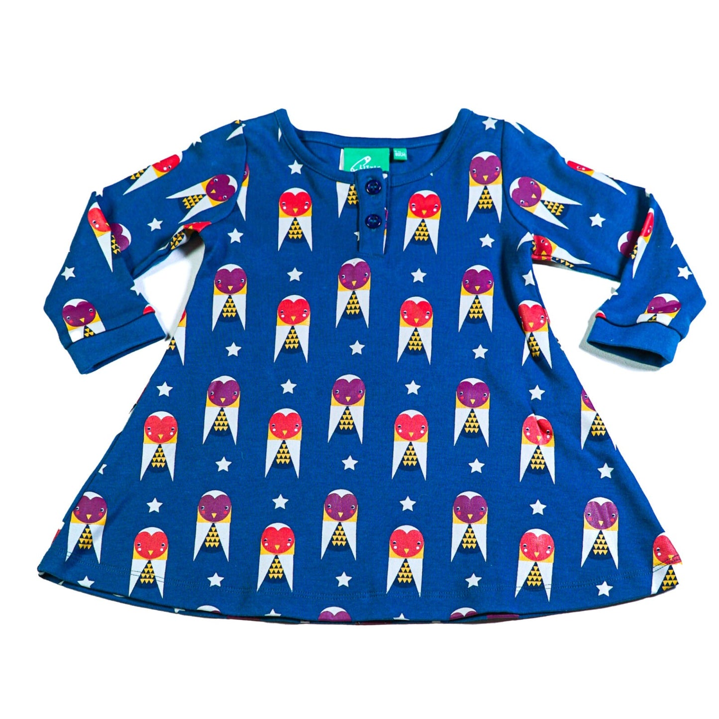 Organic cotton owl print A-line dress