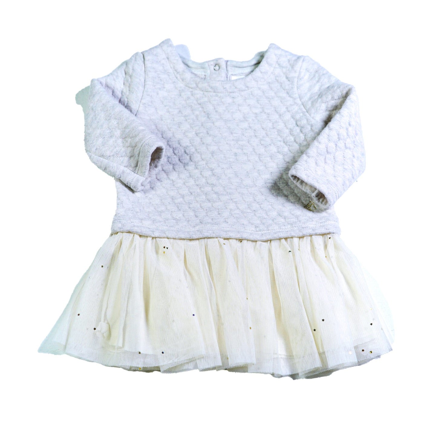 Mixed fabric dress with quilted top and mesh skirt