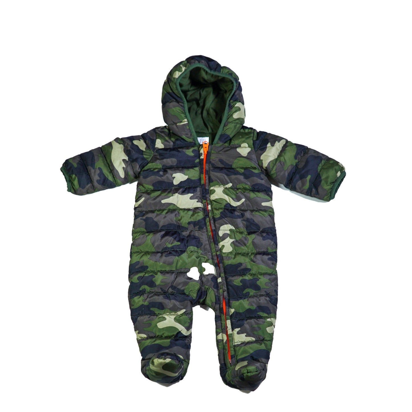 Poly-fill quilted camouflage pramsuit with hood