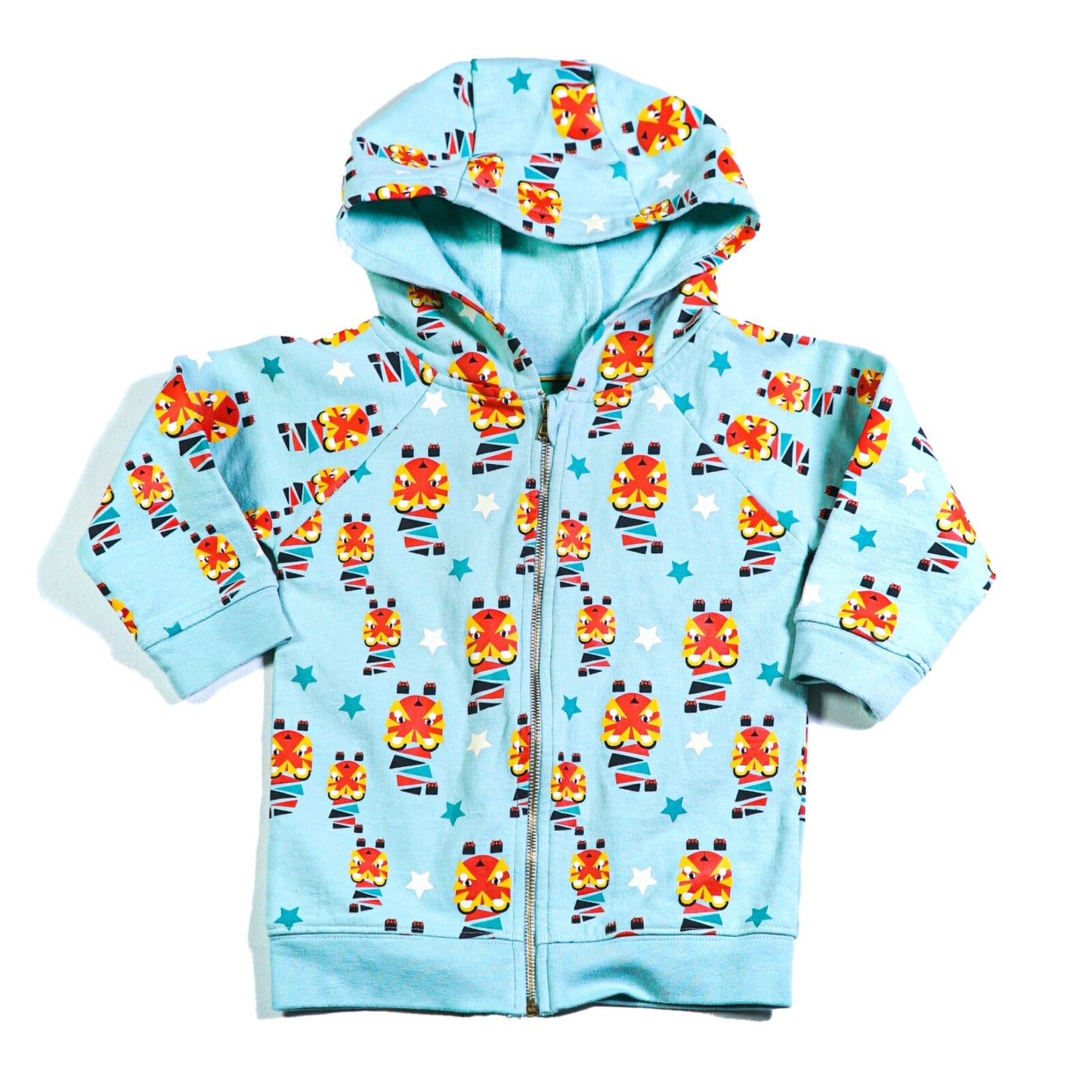 Organic cotton tiger print hoodie with zip front