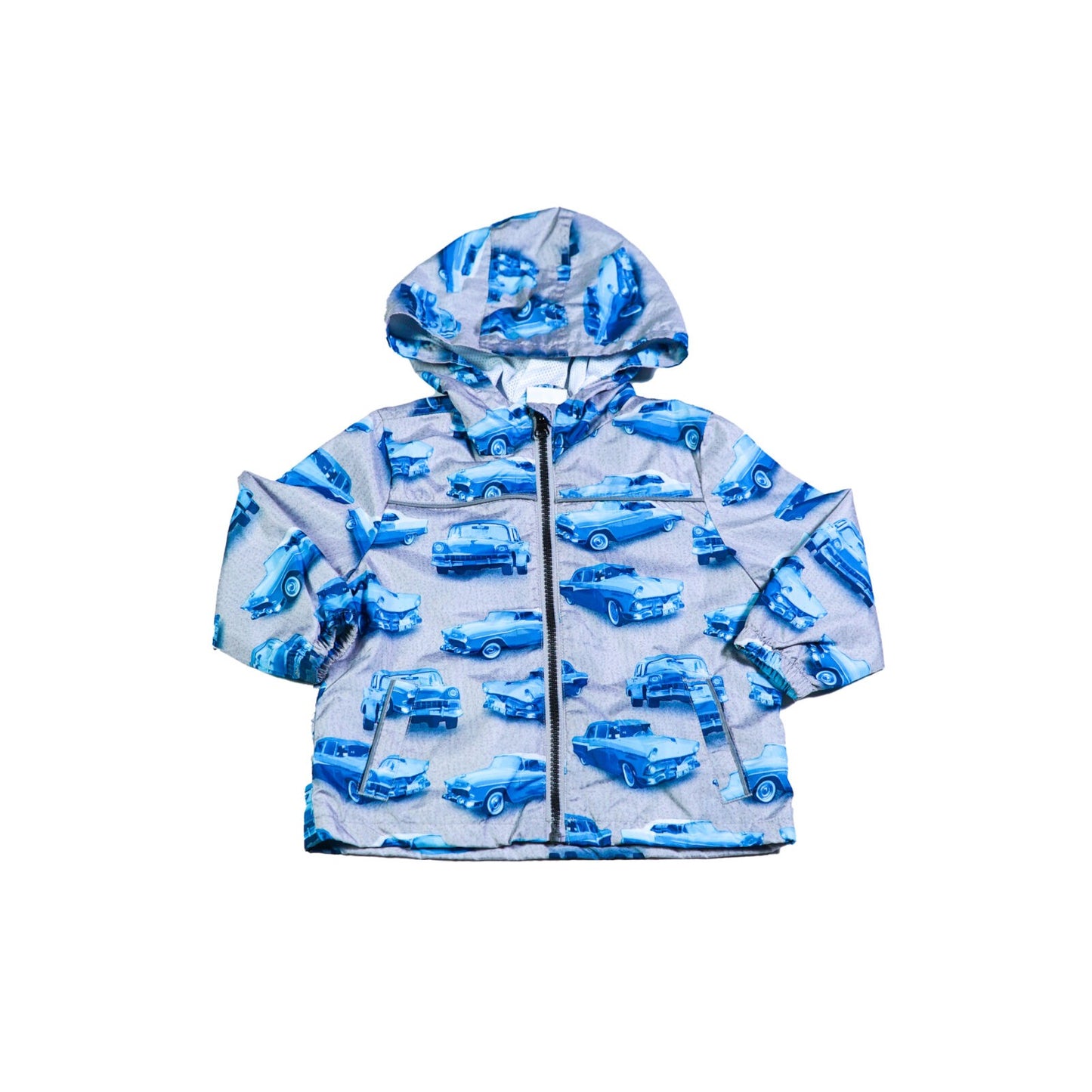 Polyester vintage car print anorak with hood