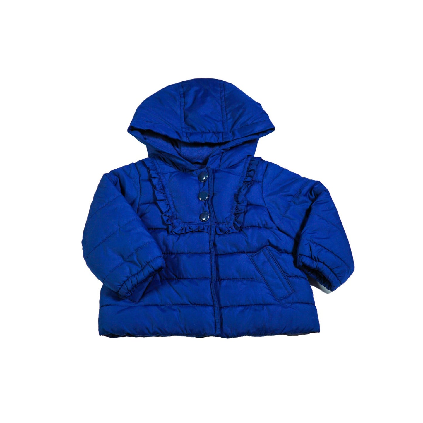 Quilted frill shoulder detail warm coat with hood