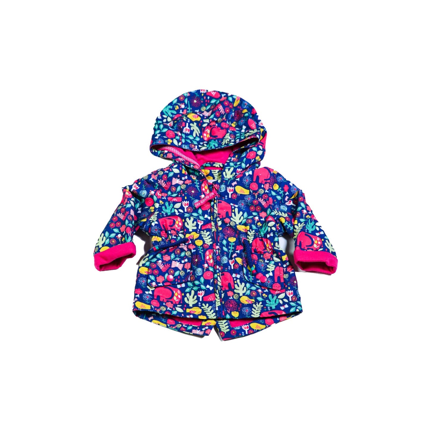 Coated cotton animal print raincoat with hood