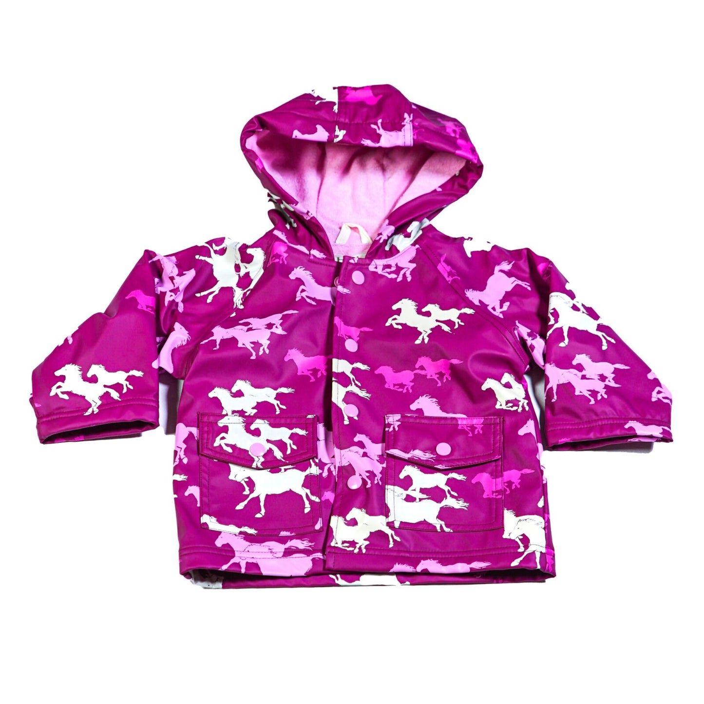 Rubberised lined horse print raincoat with hood