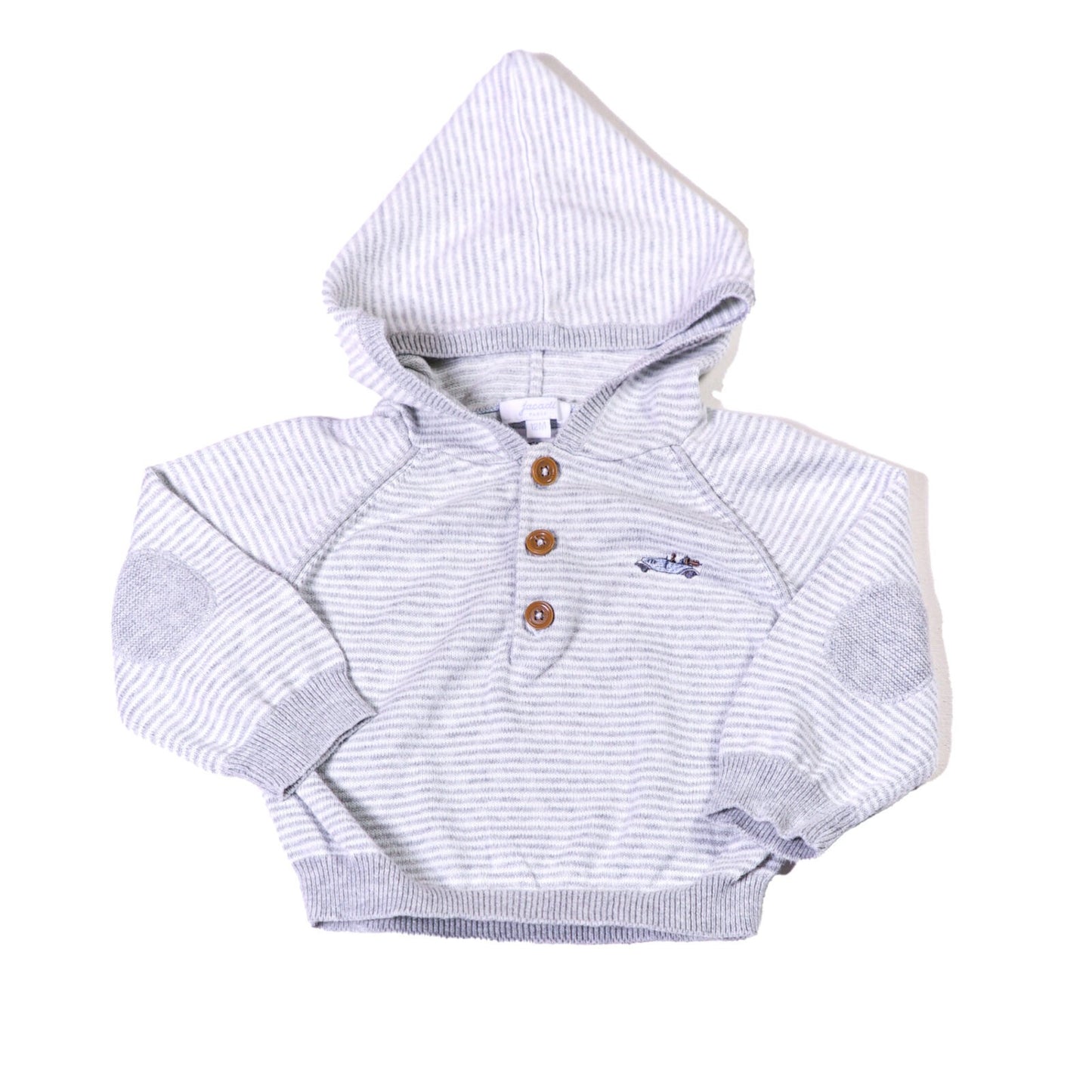 Light cotton knitted striped pull-on hoodie with button front