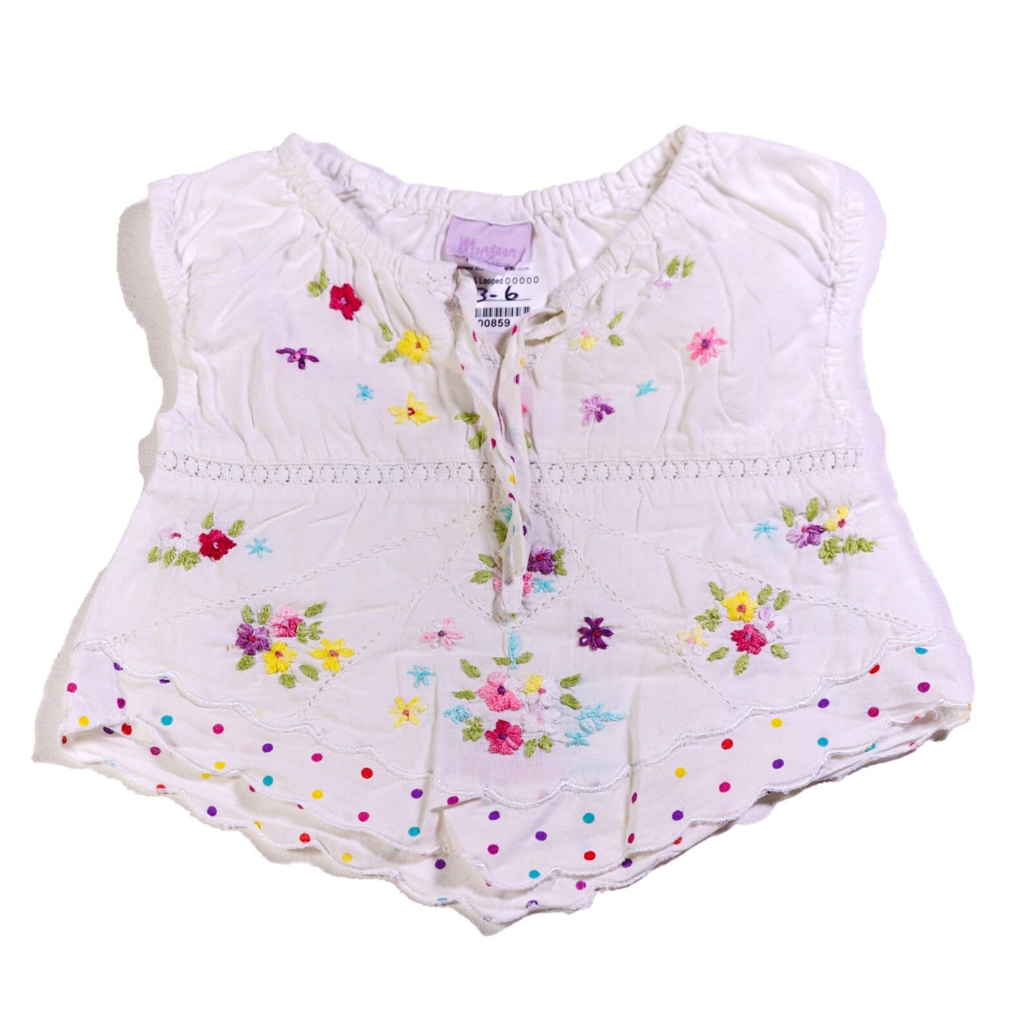 Cotton top with embroidered flowers and cap sleeves