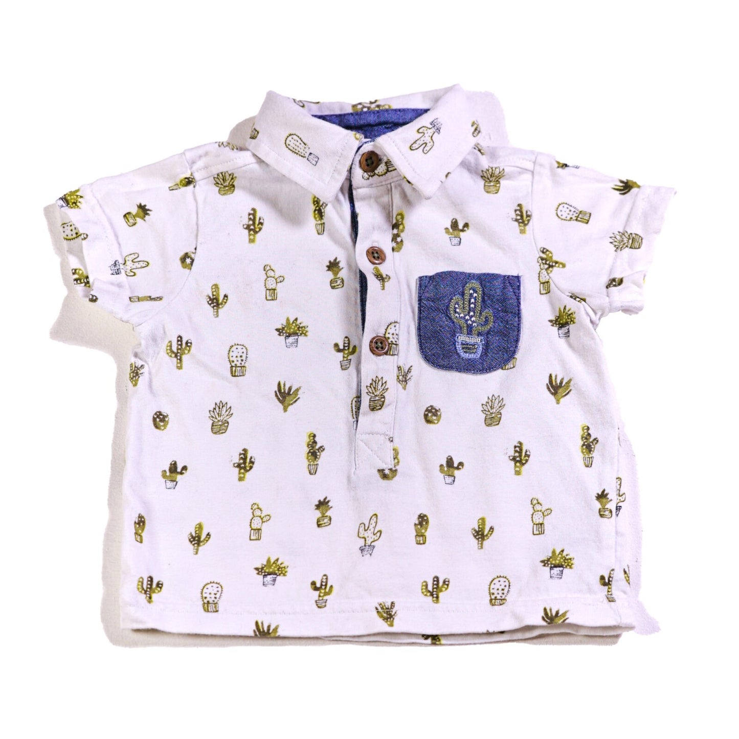 Cotton cactus print shirt with button front and short sleeves